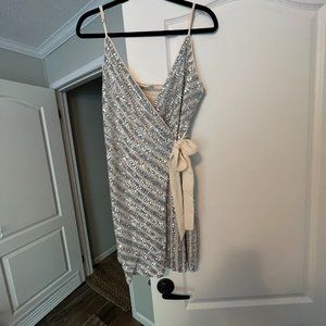 Silver sequin wrap mini cocktail dress - altar’d state